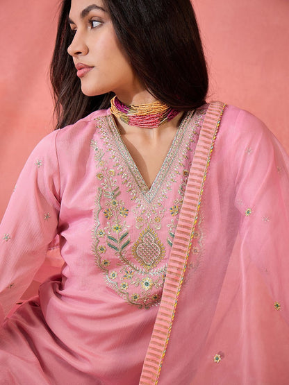 Dhiyona SN Women Ethnic Motifs Embroidered Regular Sequinned Kurta With Palazzos & Dupatta