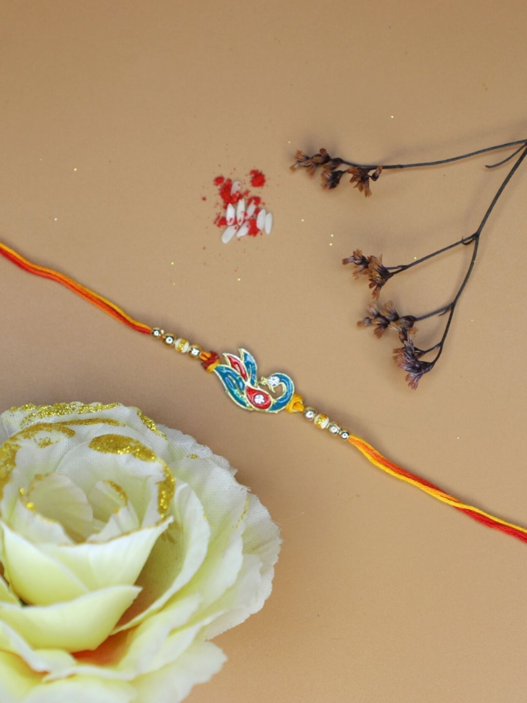 Dhiyona Thread Rakhi Greeting Card & Roli Chawal