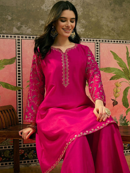 Embroidered V-Neck Kurta & Palazzos