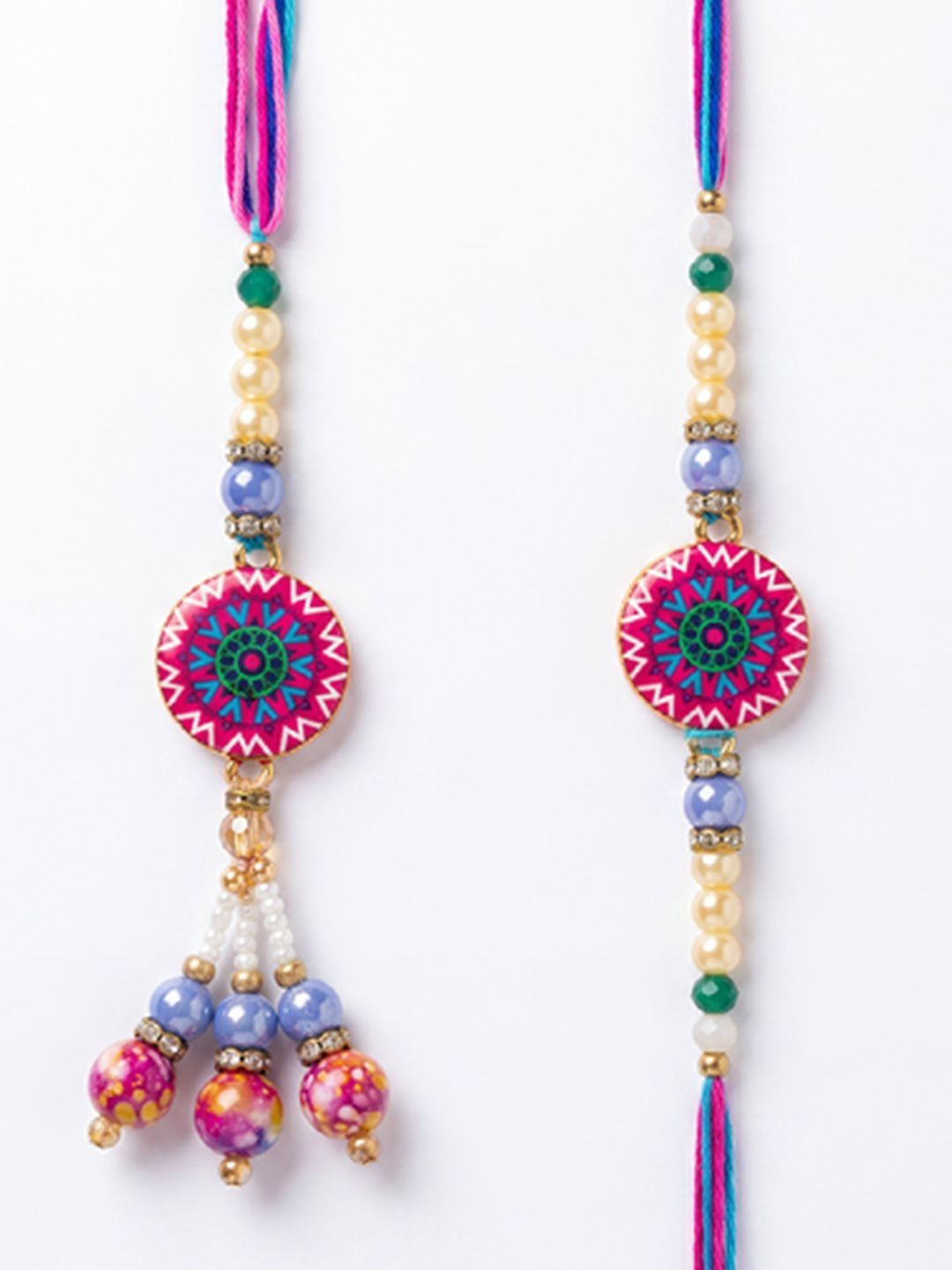 Dhiyona Set Of 2 Artificial Stones & Beads Floral Design Bhaiya Bhabhi Rakhi