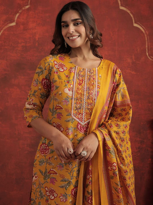 Women Ethnic Motifs Printed Regular Thread Work Kurta with Trousers & Dupatta
