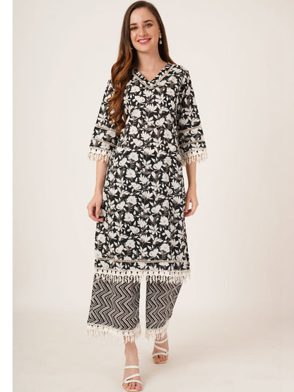 Women Floral Printed Regular Pure Cotton Kurta with Palazzos