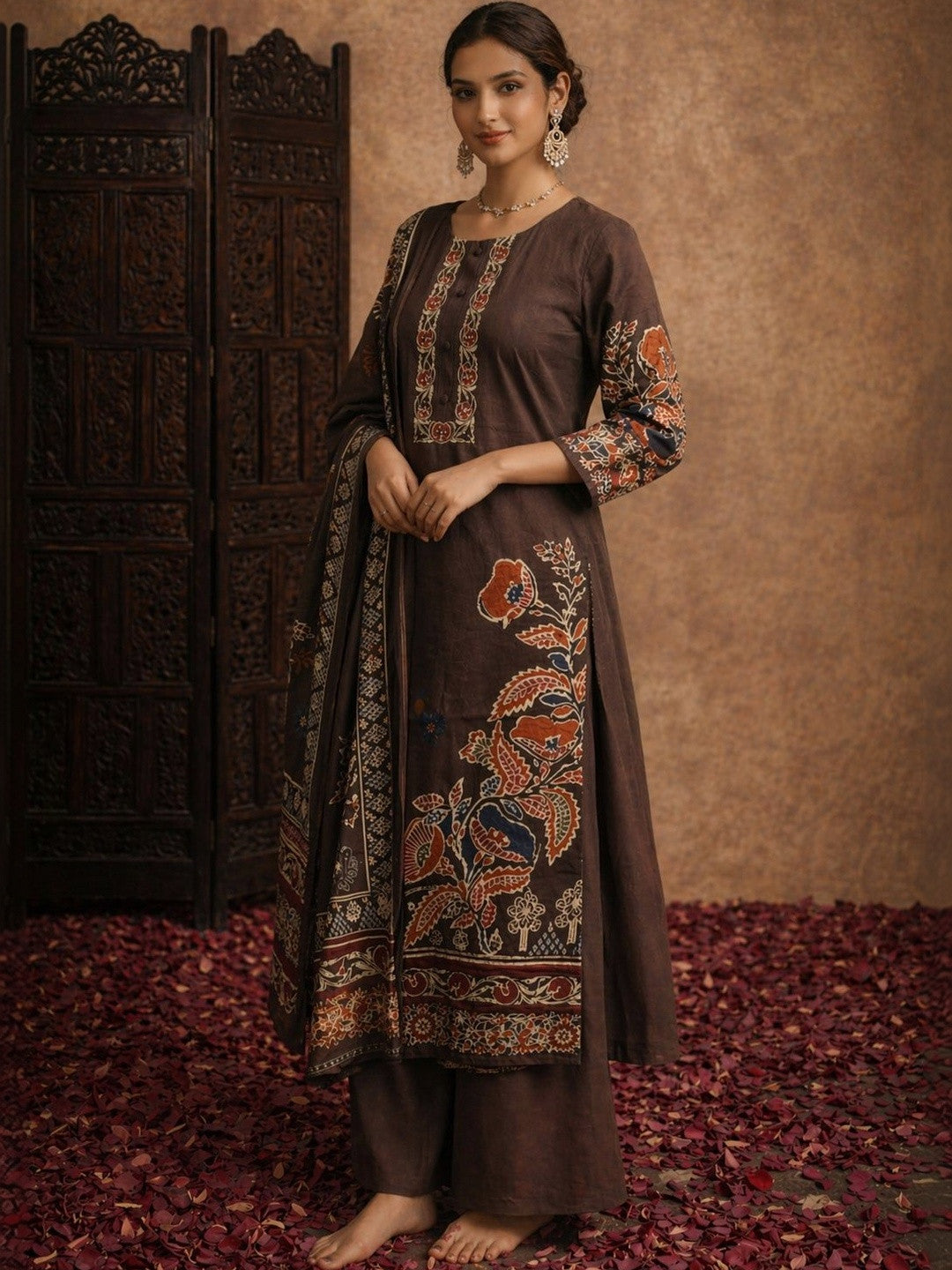 Women Ethnic Motifs Printed Regular Pure Cotton Kurta with Palazzos & With Dupatta