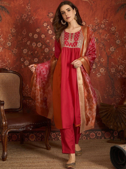 Women Ethnic Motifs Embroidered Empire Thread Work Kurta with Trousers & With Dupatta