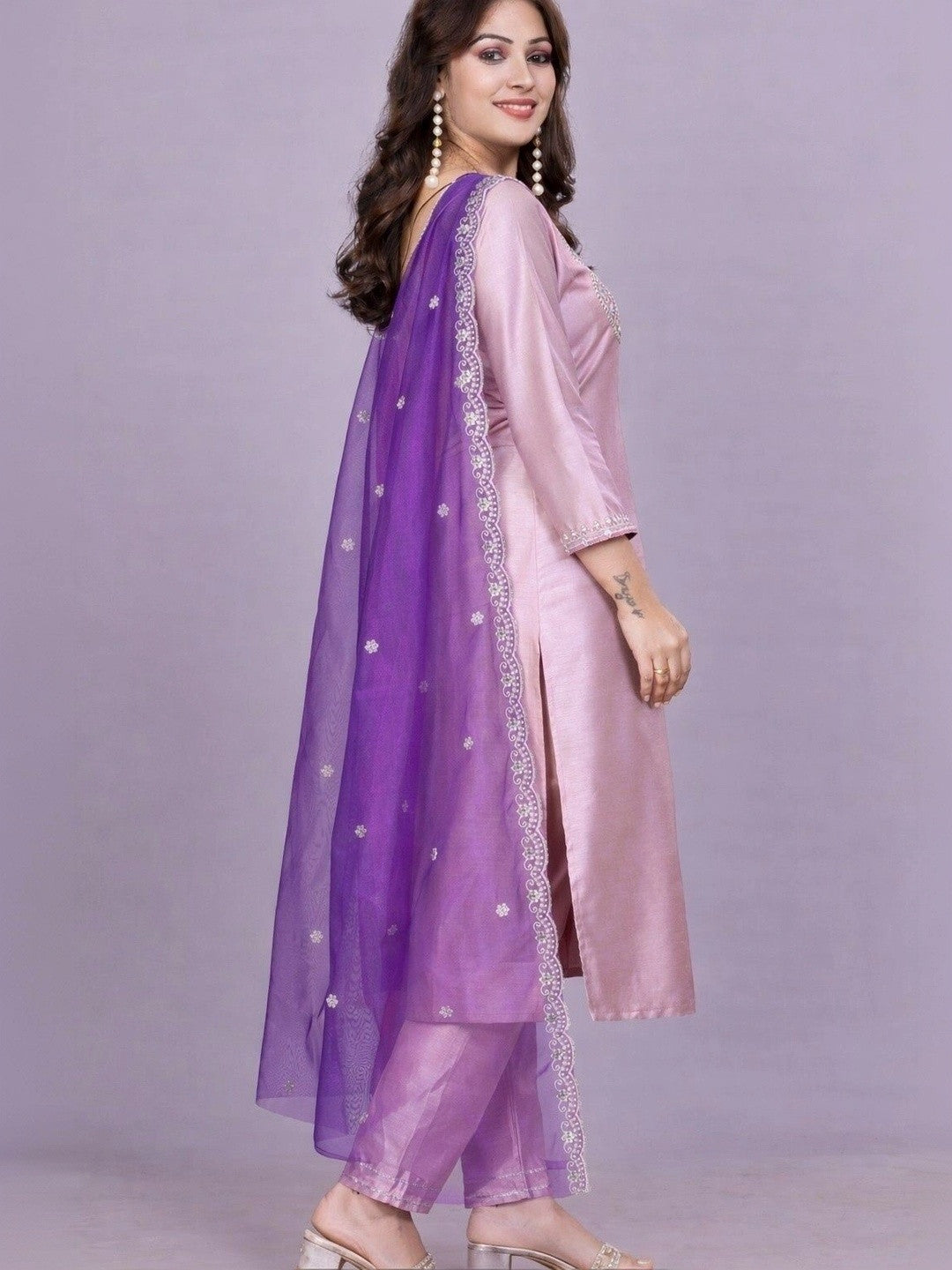 Women Ethnic Motifs Embroidered Regular Thread Work Kurta with Trousers & With Dupatta