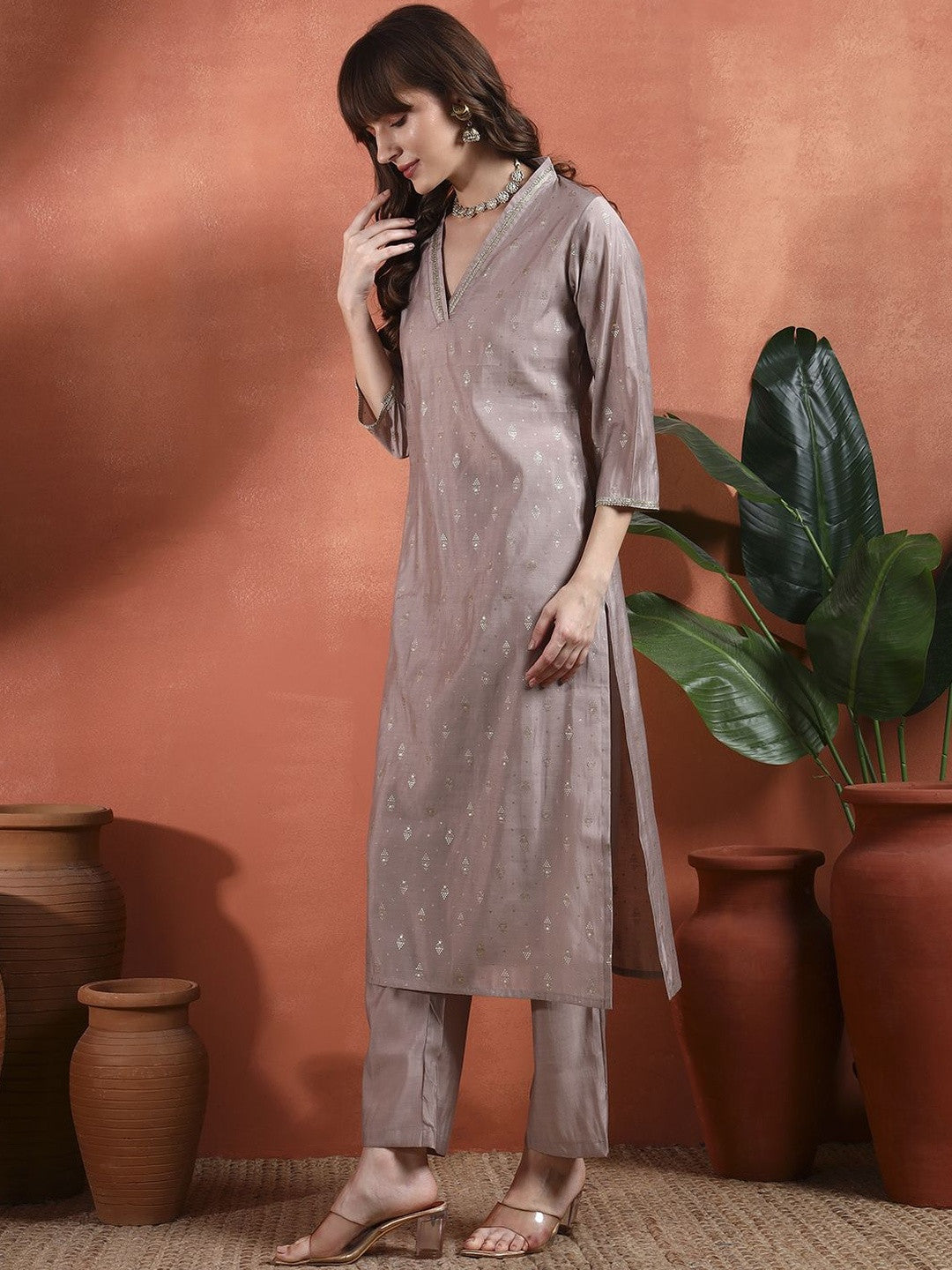 Women Ethnic Motifs Printed Regular Thread Work Kurta with Trousers
