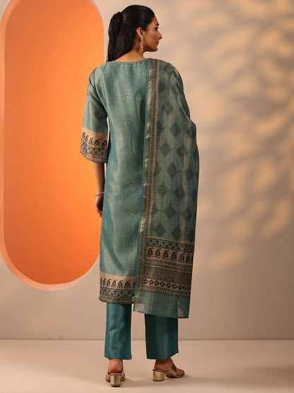 Geometric Embroidered Sequinned Straight Kurta With Trousers And Dupatta