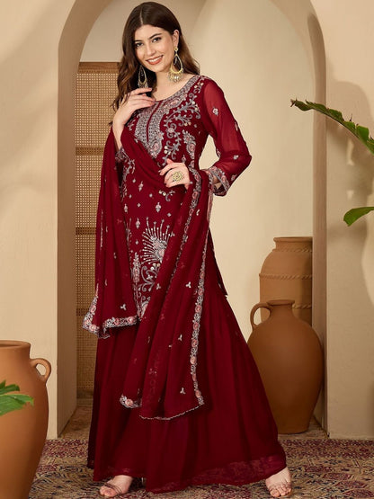 Dhiyona SN Women Ethnic Motifs Embroidered Kurta with Sharara & With Dupatta