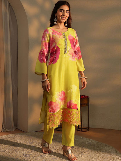 Women Floral Printed Regular Mirror Work Kurta with Trousers & With Dupatta