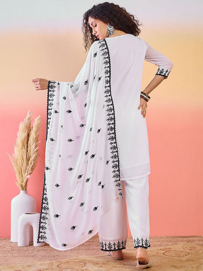Dhiyona SN Embroidered Kurta With Palazzo With Dupatta