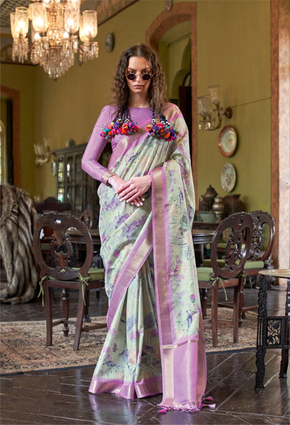 Dhiyona GR Women's Luxuria Lavender Banarasi Digital Soft Silk Saree