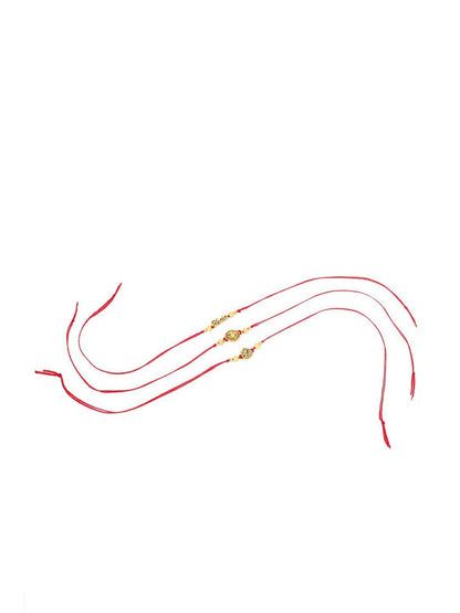 Dhiyona Men Set Of 3 Gold Toned Thread Rakhi With Roli Chawal Chandan Mishri