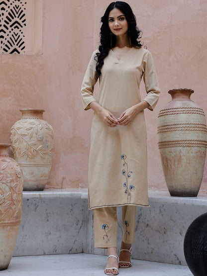 Thread Work Straight Kurta WithTrousers