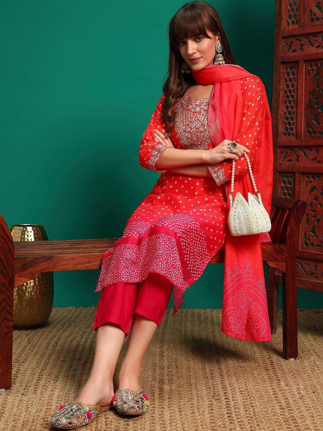 Dhiyona SN Women Ethnic Motifs Printed Regular Thread Work Kurta with Trousers & With Dupatta