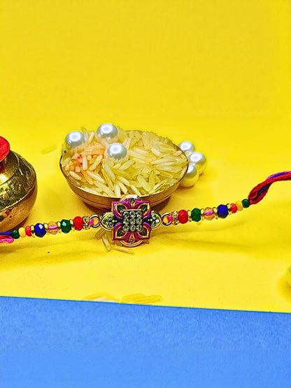 Dhiyona Set Of 3 Beaded Cotton Thread with AD Stones & Meenakari Designer Rakhi for Brother
