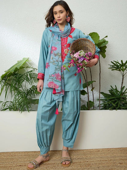 Women Ethnic Motifs Embroidered Regular Thread Work Kurta with Patiala & With Dupatta