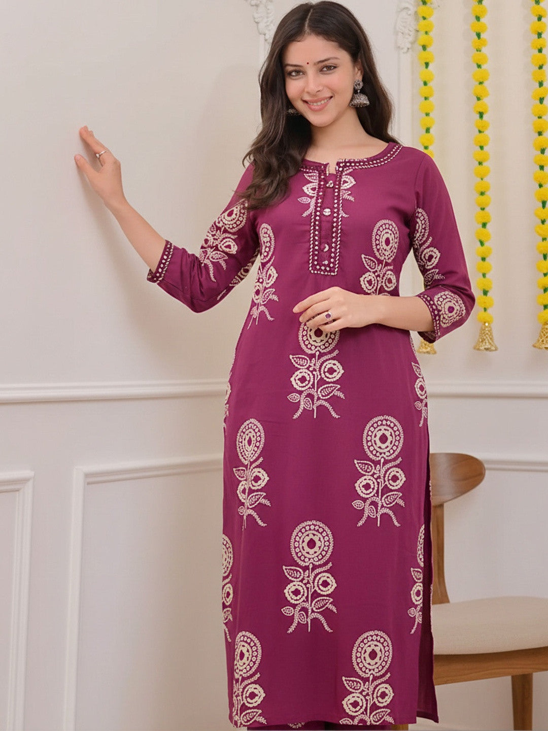 Women Ethnic Motifs Printed Regular Mirror Work Pure Cotton Kurta with Palazzos