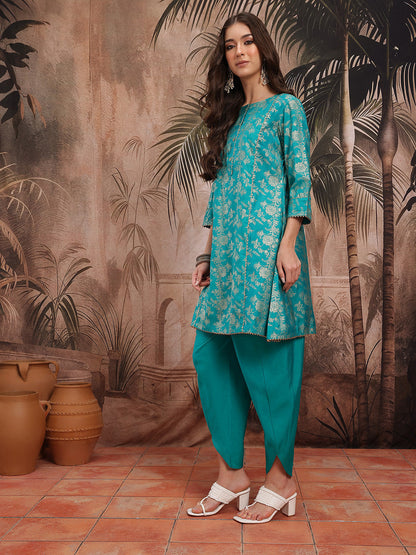 Foil Floral Printed Regular Kurta with Dhoti Pants