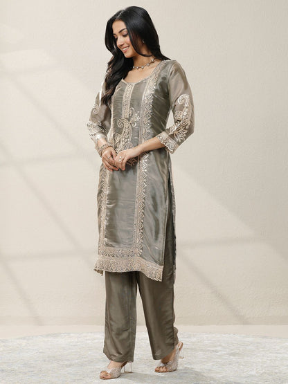 Dhiyona LL Women Ethnic Motifs Embroidered Regular Sequinned Kurta with Palazzos & With Dupatta
