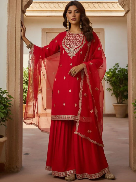 Dhiyona HOP Embroidered Straight Kurta & Sharara With Dupatta