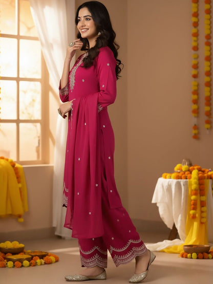 Dhiyona HOP Embroidered Round Neck Kurta & Sharara With Dupatta