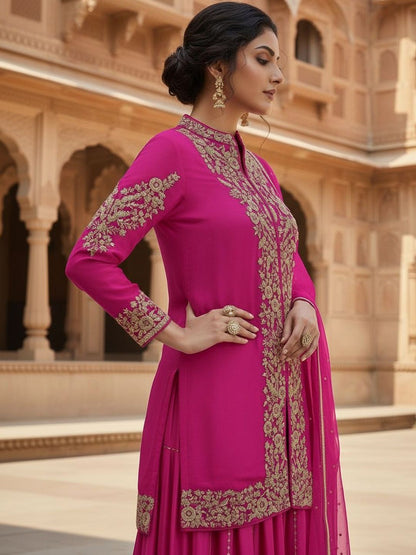 Dhiyona HOP Embroidered Mandarin Collar Kurti & Sharara Sets