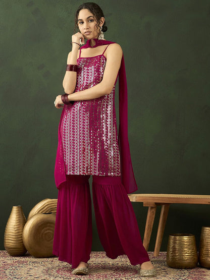 Dhiyona SN Sequenced With Embroidered Kurta & Sharara With Dupatta
