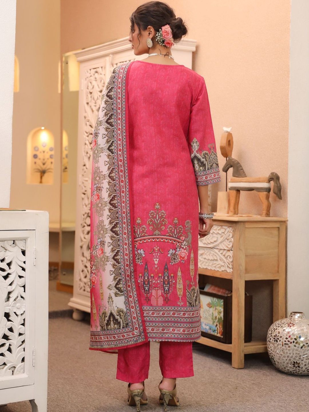 Dhiyona RR Women's Ethnic Motifs Printed Regular Pure Cotton Kurta with Trousers & With Dupatta
