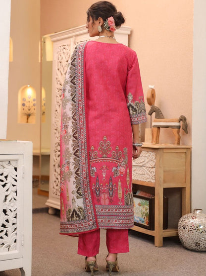 Dhiyona RR Women's Ethnic Motifs Printed Regular Pure Cotton Kurta with Trousers & With Dupatta