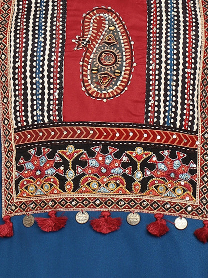 Women Ethnic Embroidered Regular Pure Cotton Kurta with Trousers & With Dupatta