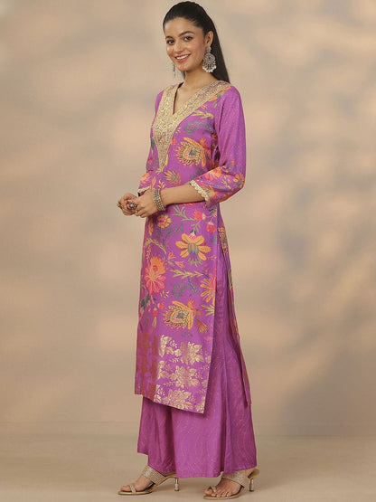 Dhiyona LL Women Floral Printed Regular Gotta Patti Kurta with Palazzos & With Dupatta