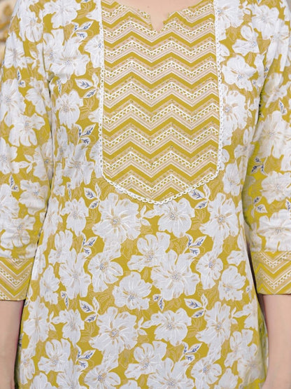 Dhiyona KL Women Floral Printed Regular Sequinned Pure Cotton Kurta with Trousers & With Dupatta
