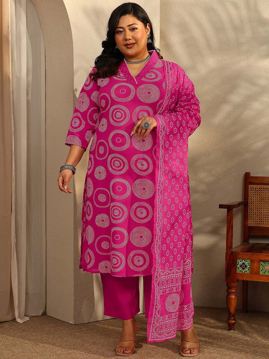Dhiyona Women's Plus Size Printed Regular Kurta with Trousers & With Dupatta