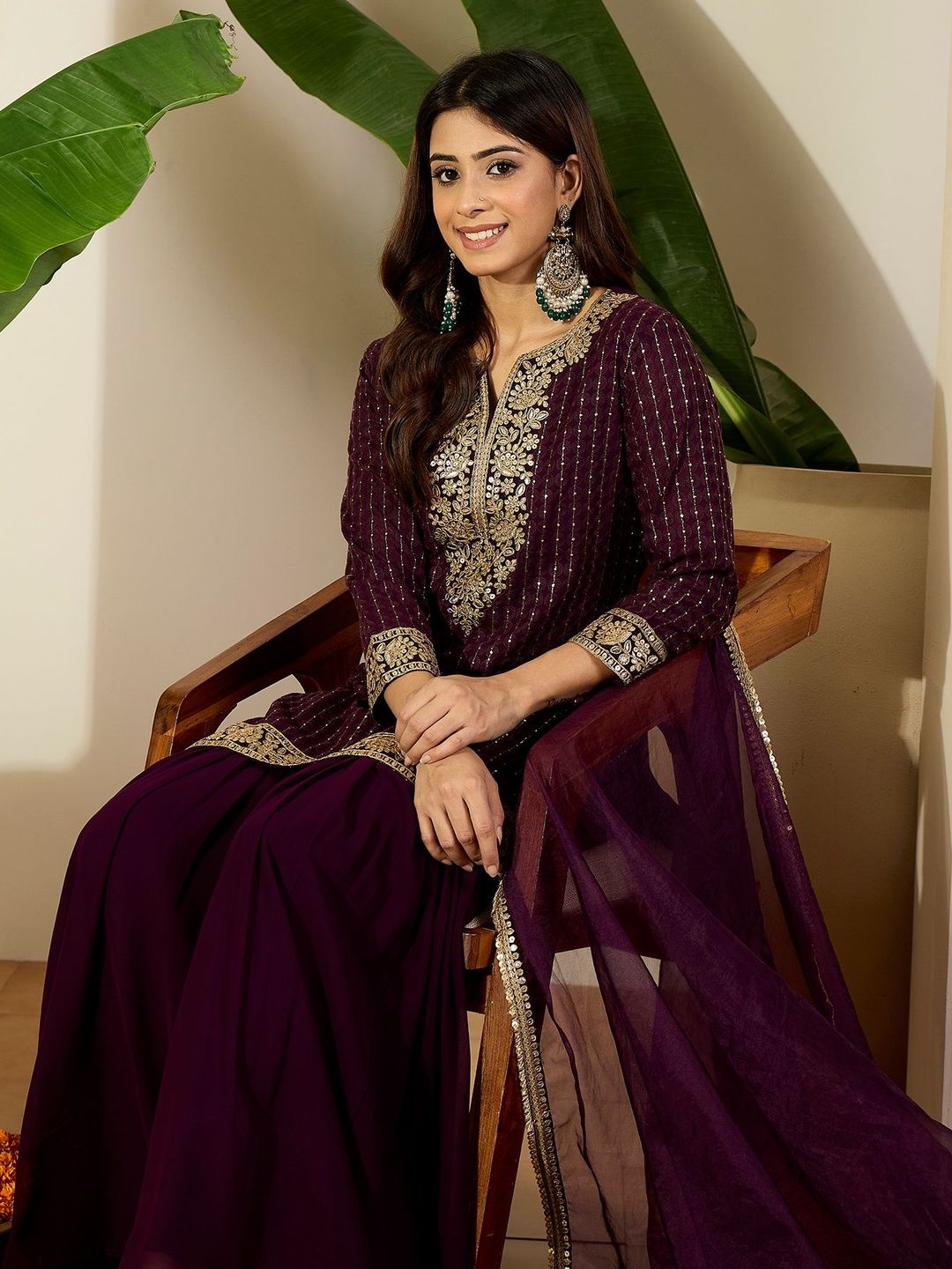 Dhiyona IN Women Ethnic Motifs Embroidered Regular Kurta with Sharara & With Dupatta