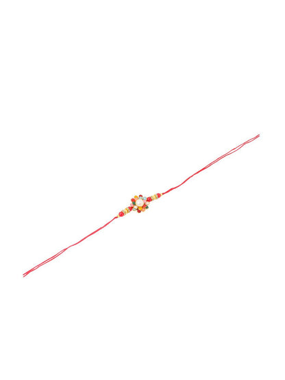 Dhiyona Men Multicolor Beads & Pearls Floral Design Thread Rakhi For Rakshabandhan