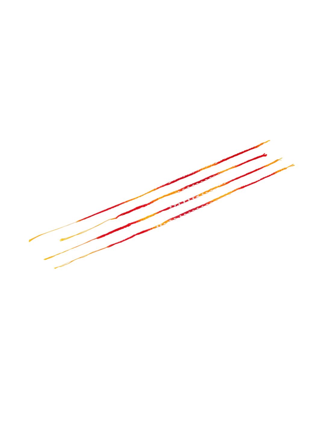 Dhiyona Men Set Of 4 Pearls Traditional Red Thread Rakhi With Roli Chawal For Rakshabandhan