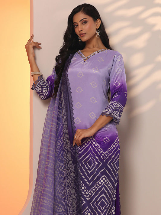 Women Bandhani Printed Straight Kurta with Trousers & Dupatta