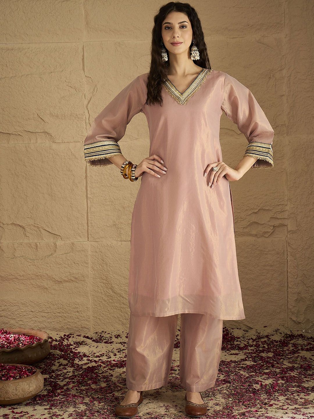 Dhiyona VA Women Solid Kurta with Palazzo & Dupatta