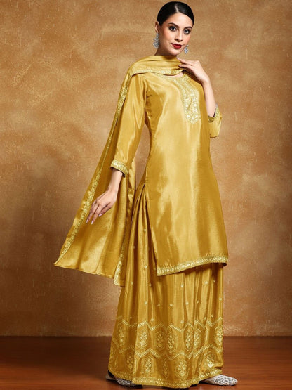 Dhiyona HOP Embroidered Straight Kurta With Sharara & Dupatta