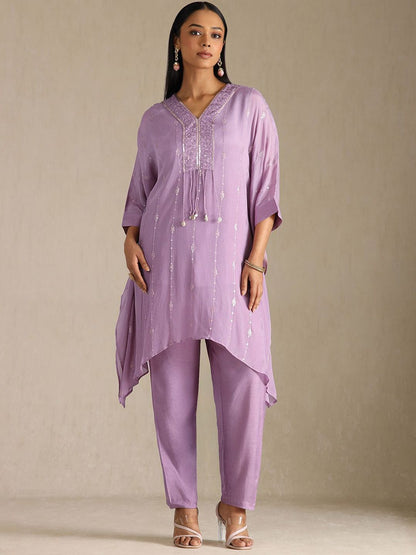 Dhiyona SO Women's Women Floral Embroidered Sequinned A-Line Kurta with Trousers