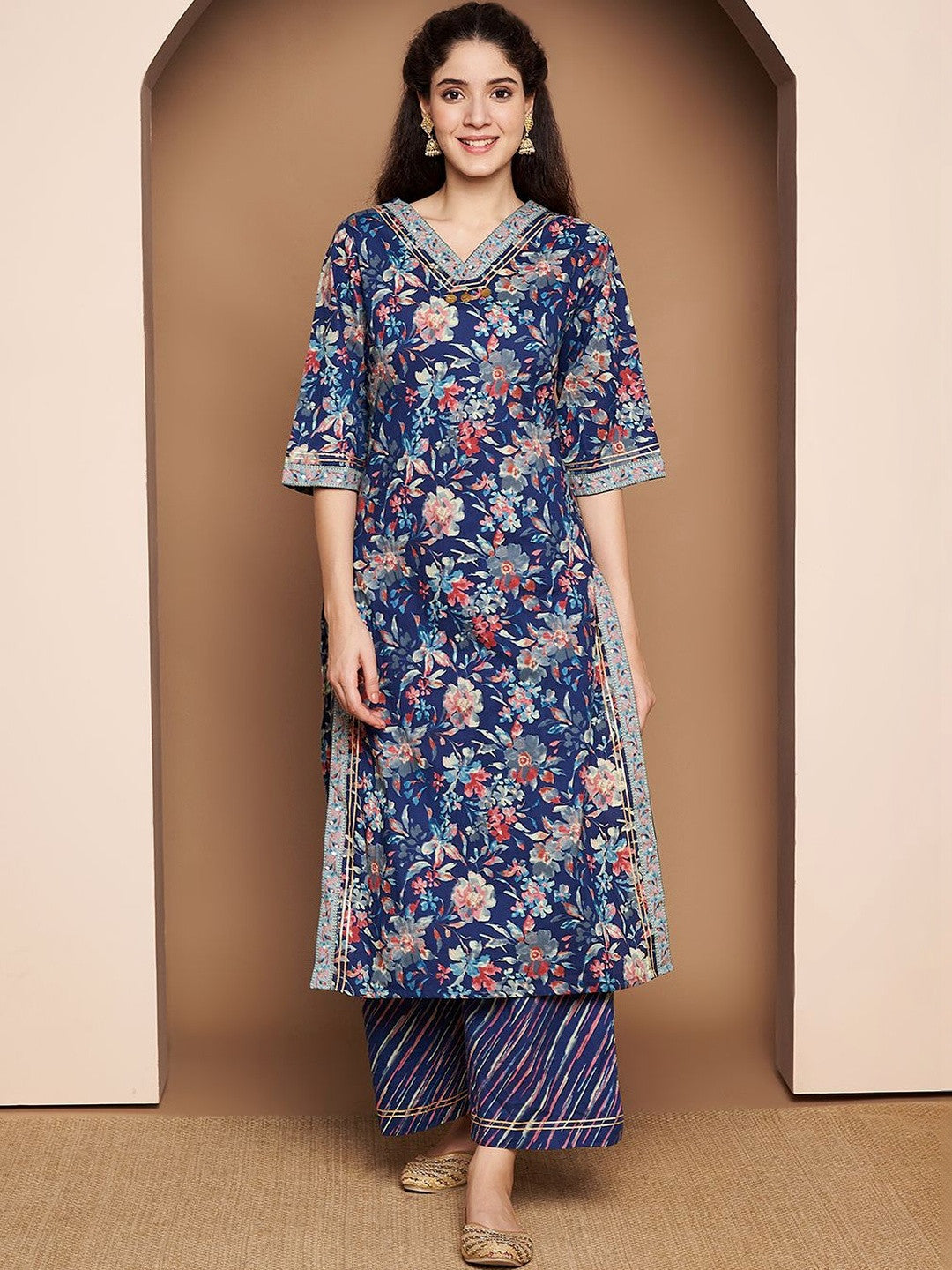 Women Floral Printed Regular Pure Cotton Kurta with Palazzos
