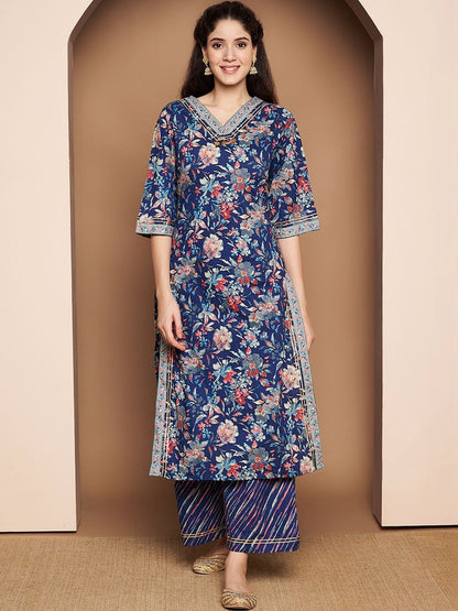 Women Floral Printed Regular Pure Cotton Kurta with Palazzos