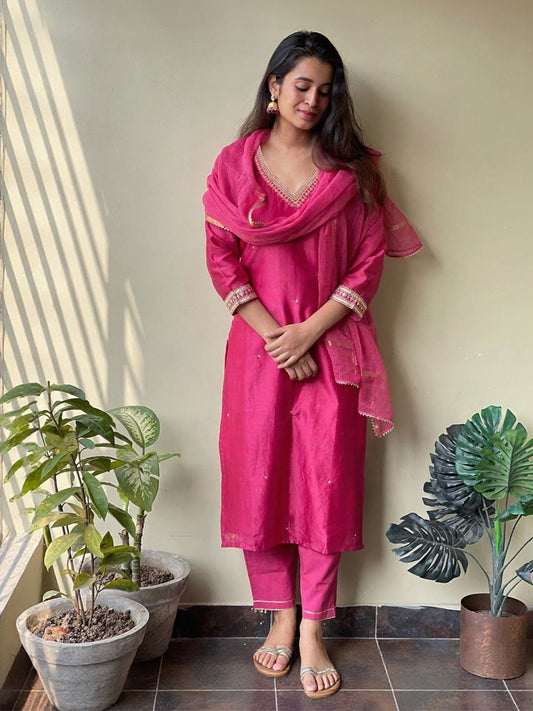 Dhiyona KL Floral Yoke Design Thread Work Kurta with Trouser & Dupatta