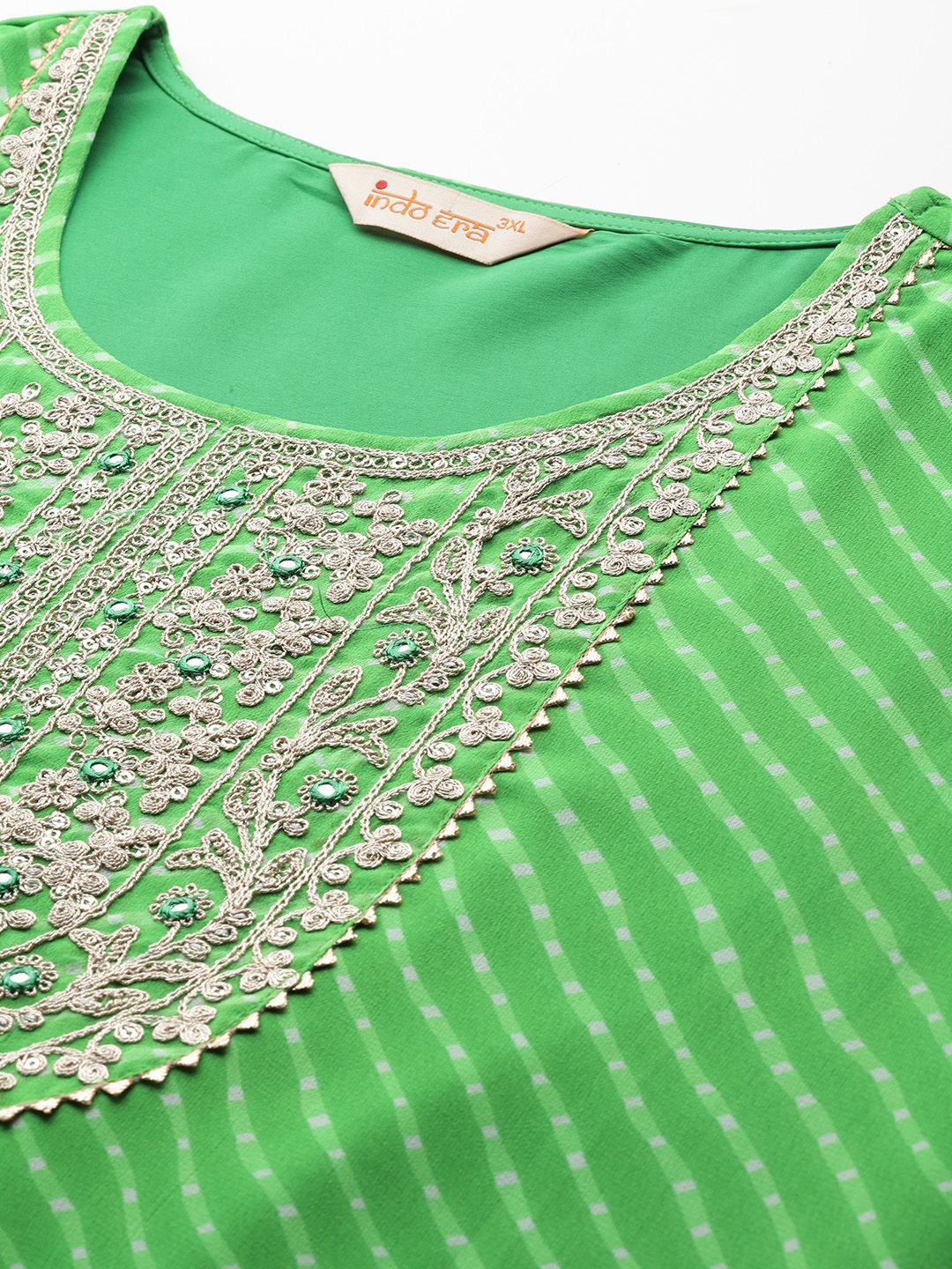 Dhiyona Women's Leheriya Printed Mirror Work Kurta with Palazzos & Dupatta