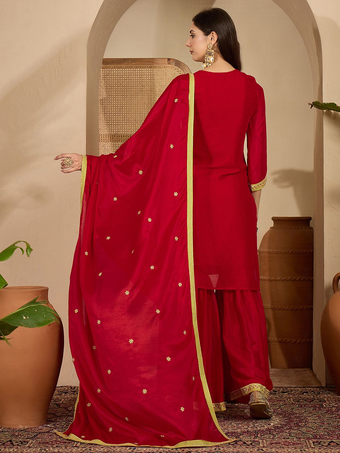 Dhiyona SN Embroidered V-Neck Kurta & Sharara With Dupatta
