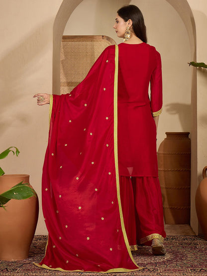 Dhiyona SN Embroidered V-Neck Kurta & Sharara With Dupatta