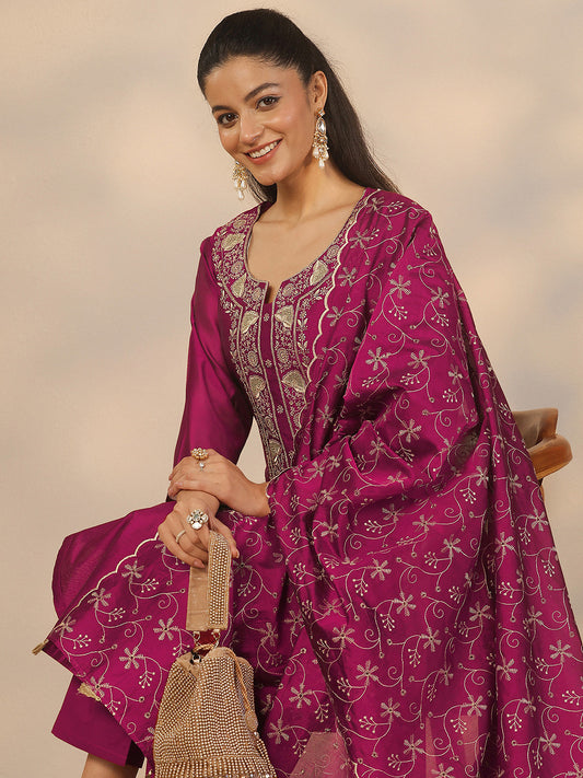 Women Ethnic Motifs Embroidered Regular Thread Work Kurta with Trousers & With Dupatta