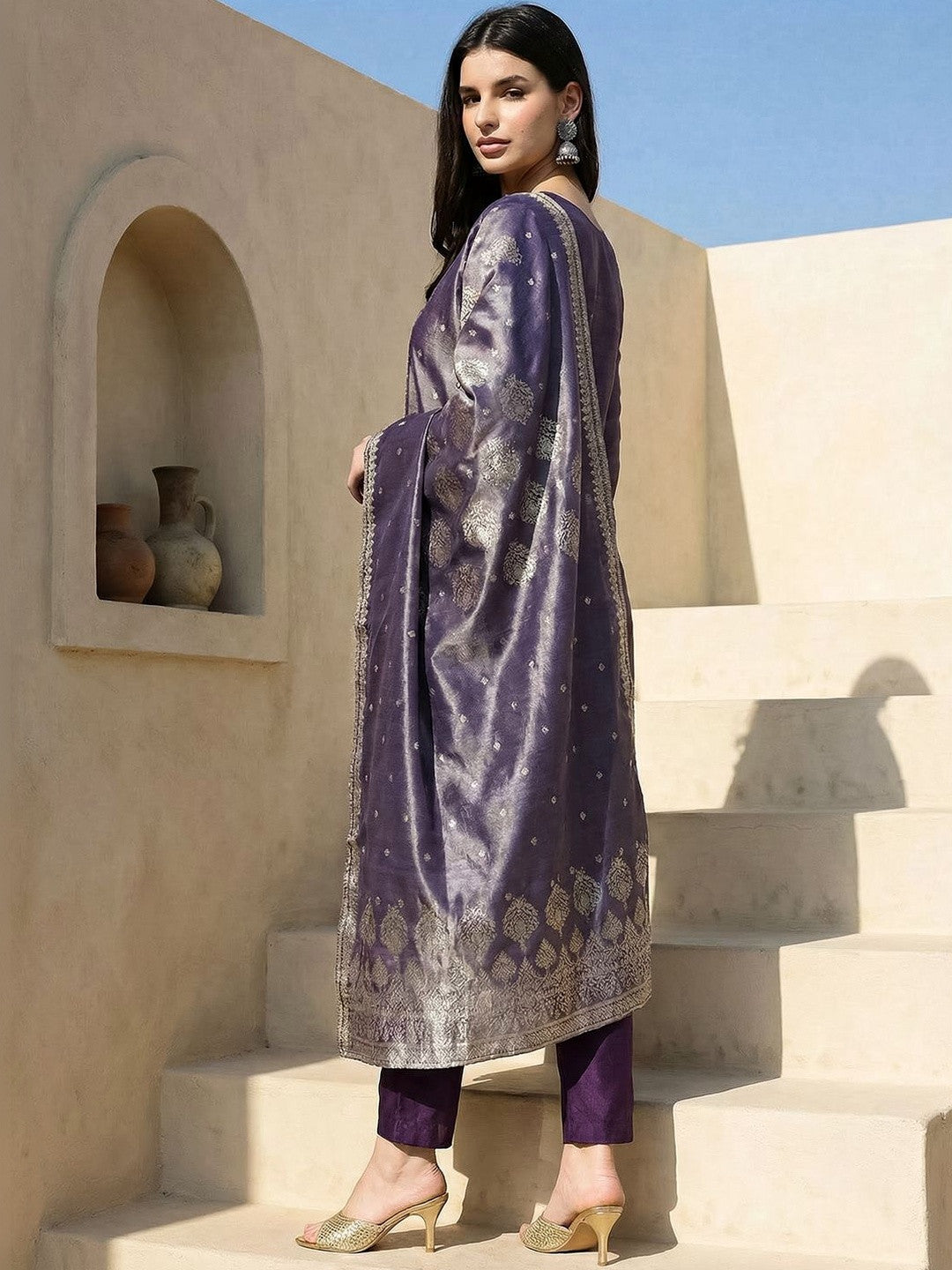 Women Ethnic Motifs Regular Kurta with Trousers & With Dupatta