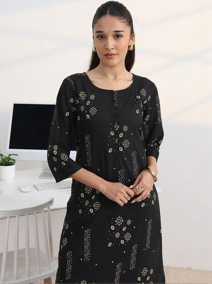 Libas Black Printed Straight Kurta Set