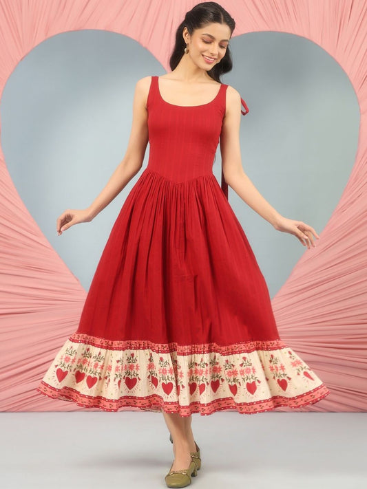Dhiyona AY Women's Cotton Fit & Flared Midi Ethnic Dresses